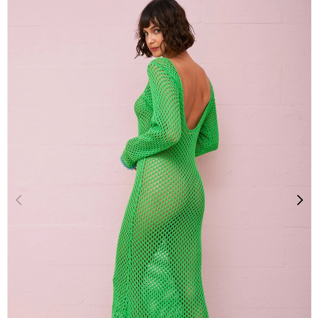 Pitusa Bright Green Long Sleeve Open-Back Mesh Maxi Dress